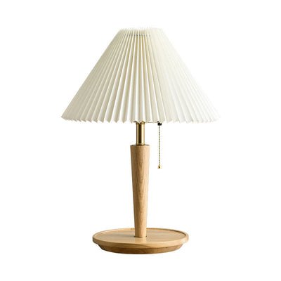 CedarGlow Retro Wood Table Lamp with Pleated Design - OpalDwell
