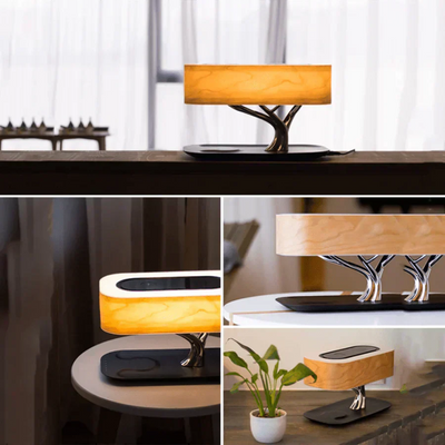 Stylish Nightstand Lamp with Integrated Speaker and Charger - OpalDwell