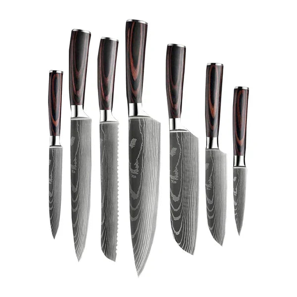 Nira 7-Piece High-Carbon Steel Knife Set, Rosewood Handles - OpalDwell