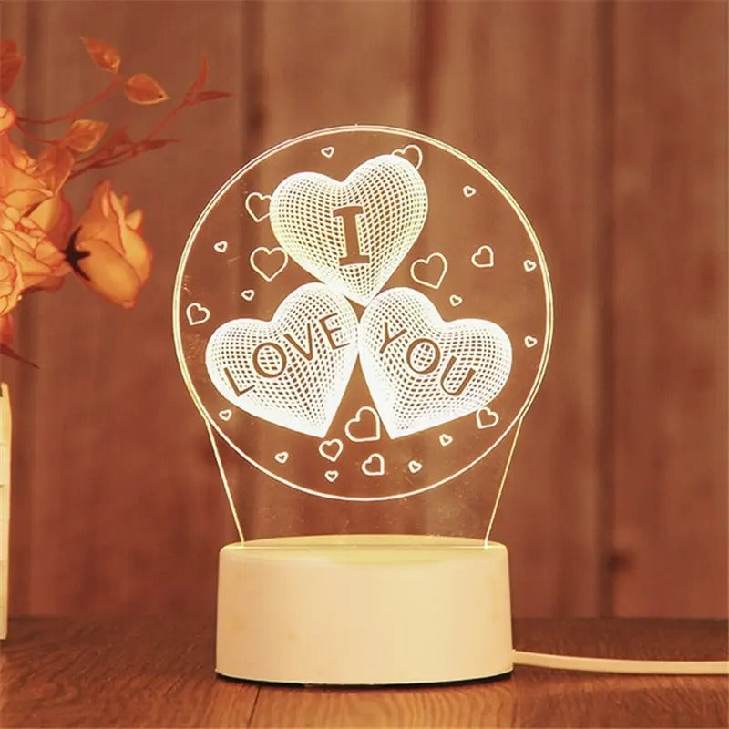 NovaHeart LED Acrylic Heart Lamp With Wood Base Valentine Gift - OpalDwell