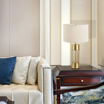 Aurora Nordic Brass Table Lamp with Linen Shade Soft Glow - OpalDwell