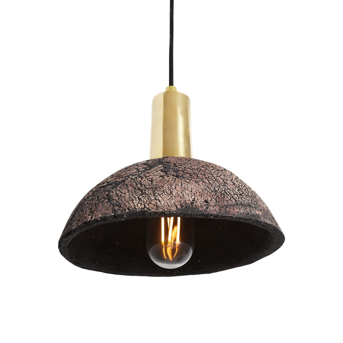 Liora 20cm Organic Ceramic Dome Pendant Light in Black Clay - OpalDwell