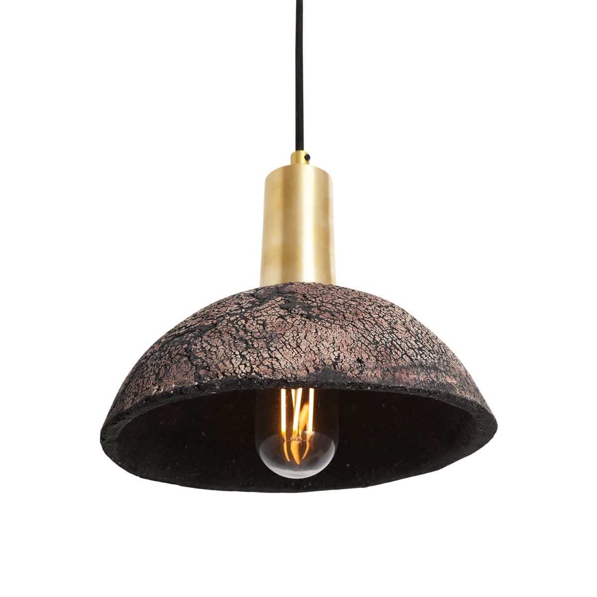 Liora 20cm Organic Ceramic Dome Pendant Light in Black Clay - OpalDwell