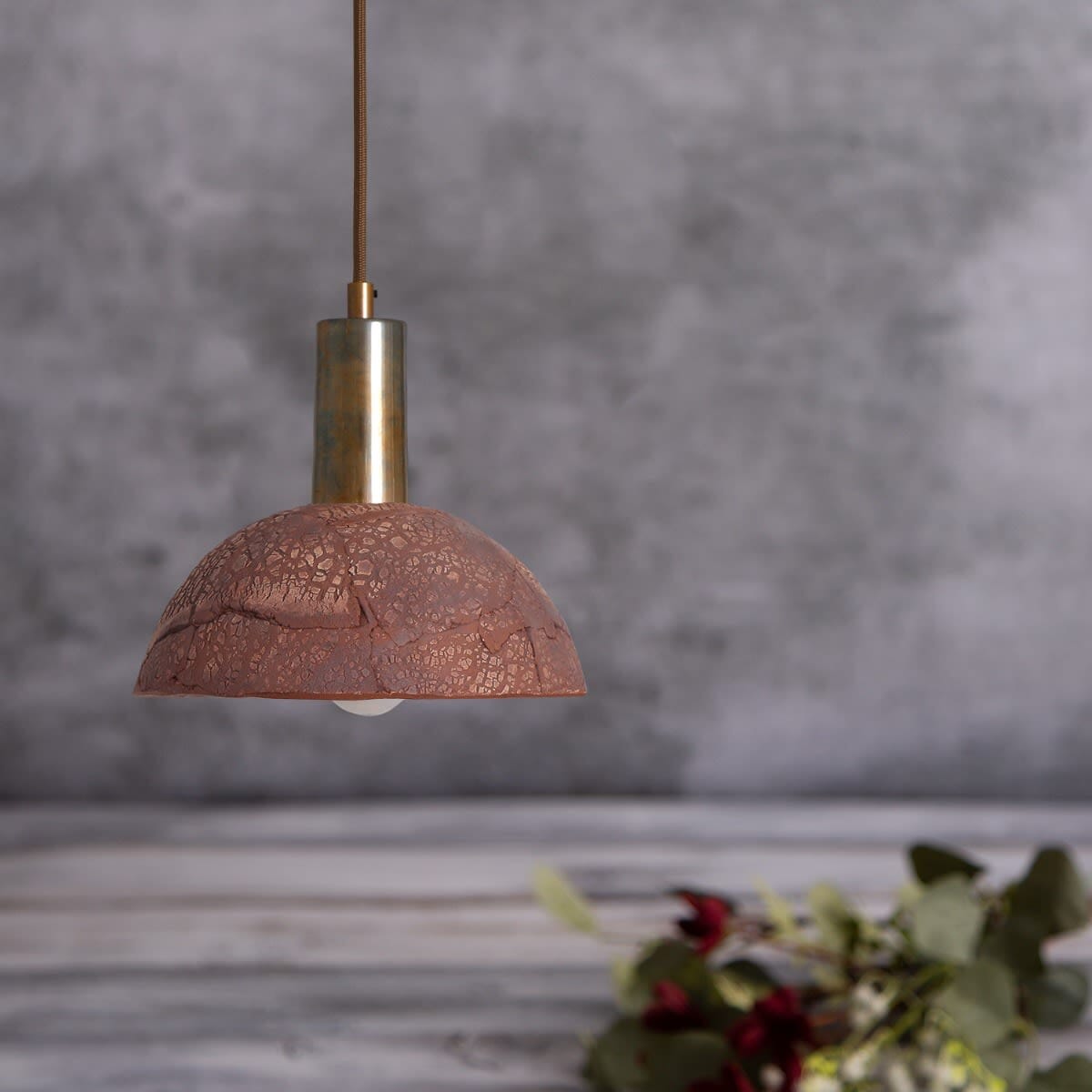 Novira Dome Pendant Light in Organic Ceramic, 20cm, Red Iron - OpalDwell