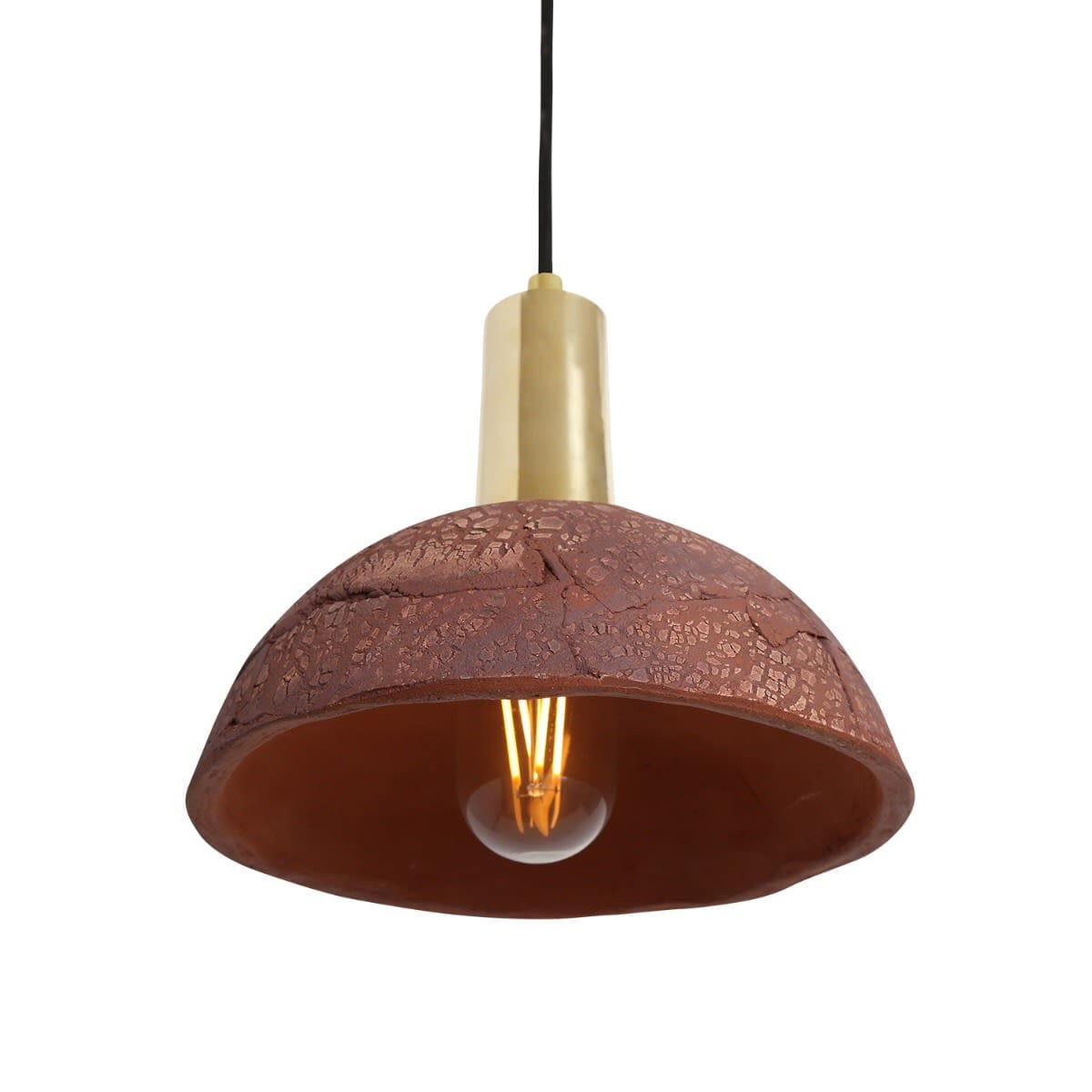 Novira Dome Pendant Light in Organic Ceramic, 20cm, Red Iron - OpalDwell