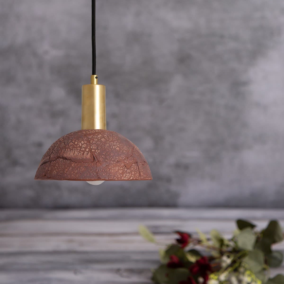Novira Dome Pendant Light in Organic Ceramic, 20cm, Red Iron - OpalDwell