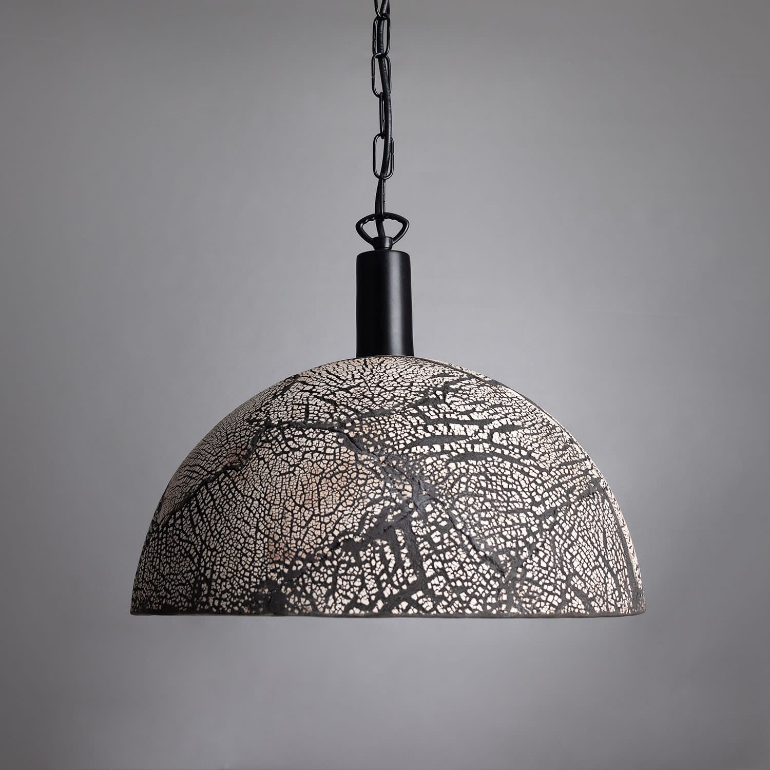 Liora Black Clay Organic Ceramic Dome Pendant Light, 37cm - OpalDwell