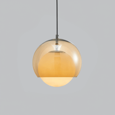 LumaNova Milky Glass Globe Pendant Light With Warm Brown Shade - OpalDwell