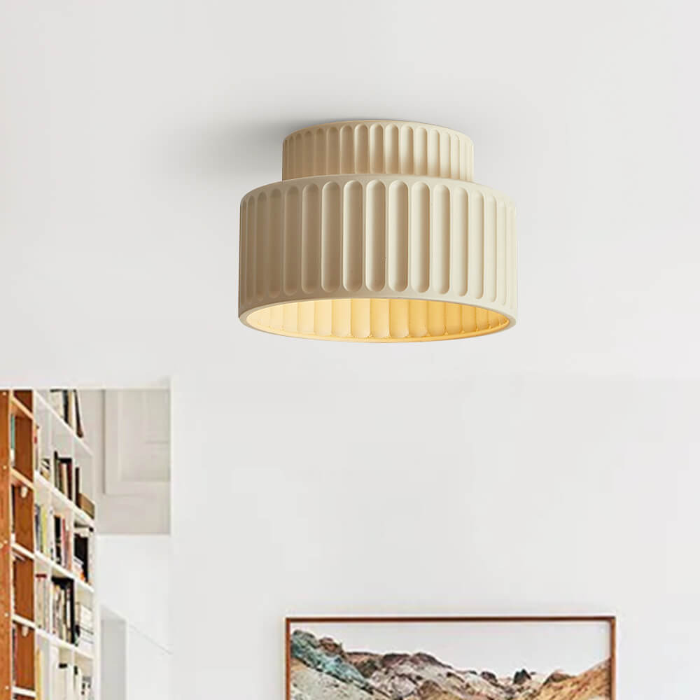 Luminara Drum Semi Flush Ceiling Light Cream Fabric Shade One Light OpalDwell