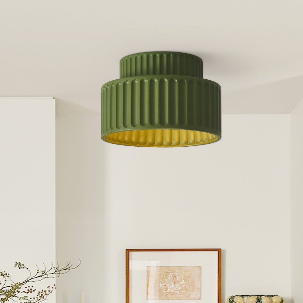 Luminara Drum Semi Flush Ceiling Light Cream Fabric Shade One Light OpalDwell
