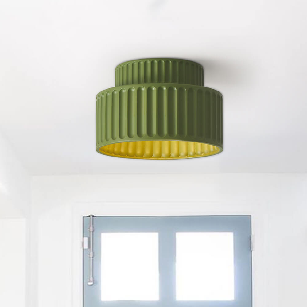 Luminara Drum Semi Flush Ceiling Light Cream Fabric Shade One Light OpalDwell