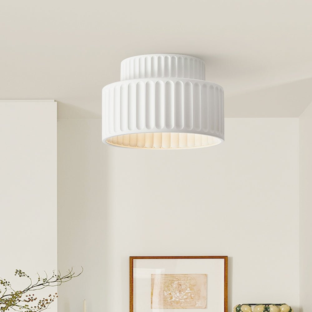 Luminara Drum Semi Flush Ceiling Light Cream Fabric Shade One Light OpalDwell