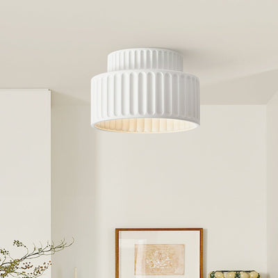 Luminara Drum Semi Flush Ceiling Light Cream Fabric Shade One Light OpalDwell