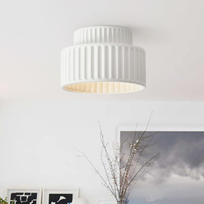 Luminara Drum Semi Flush Ceiling Light Cream Fabric Shade One Light OpalDwell