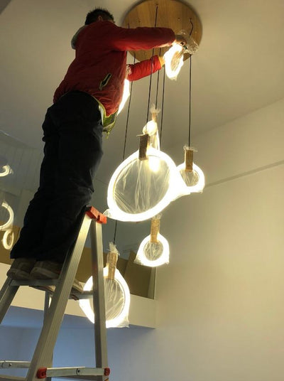 Virelle Ring Chandelier Ceiling Lights Wood and Acrylic - OpalDwell