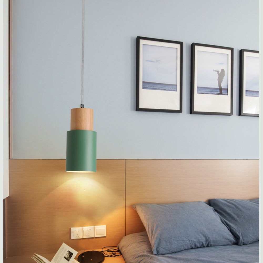 Lyra Oak Pendant Light Geometric Cage Brushed Nickel - OpalDwell
