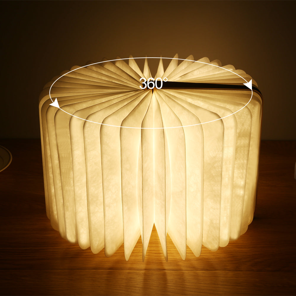 LumaLeaf Foldable Book Light for Bedside Reading Cordless LED Lamp in Wood Finish - OpalDwell