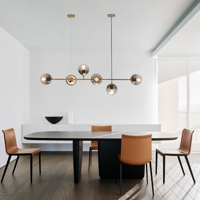 Solara Six-Sphere Amber Glass Pendant Light with Gold Rods - OpalDwell