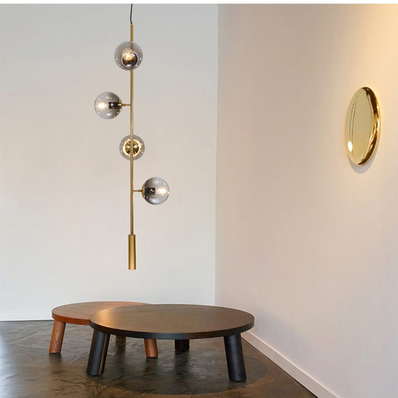 Solara Six-Sphere Amber Glass Pendant Light with Gold Rods - OpalDwell