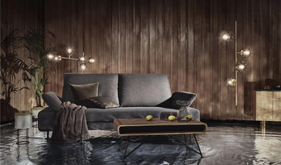 Solara Six-Sphere Amber Glass Pendant Light with Gold Rods - OpalDwell
