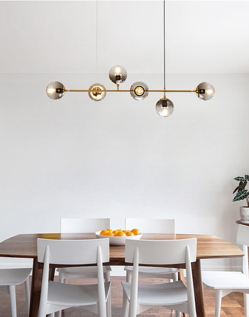 Solara Six-Sphere Amber Glass Pendant Light with Gold Rods - OpalDwell