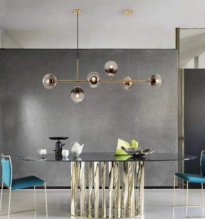 Solara Six-Sphere Amber Glass Pendant Light with Gold Rods - OpalDwell