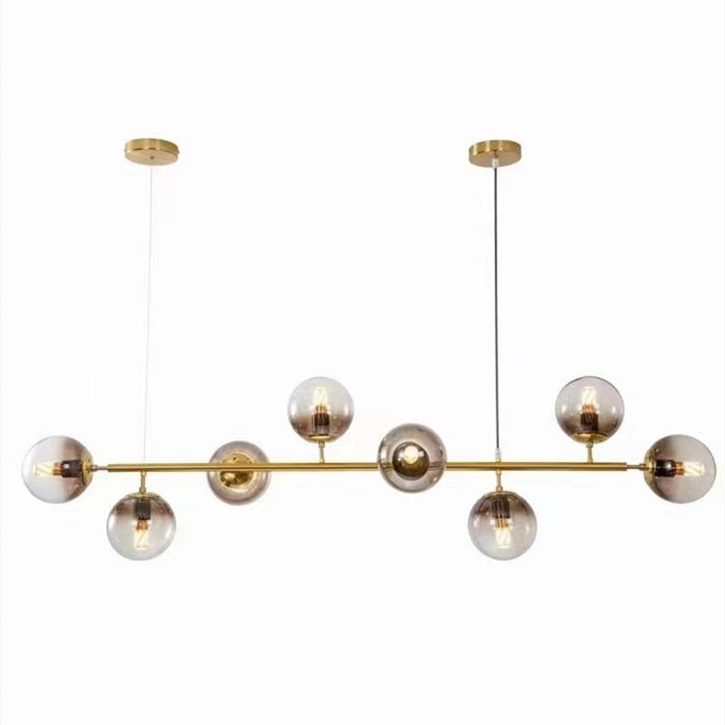 Solara Six-Sphere Amber Glass Pendant Light with Gold Rods - OpalDwell