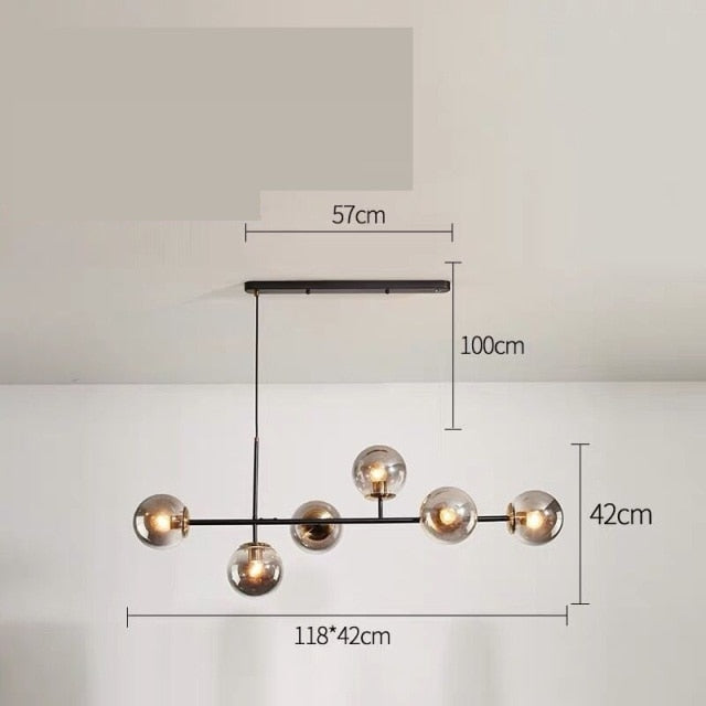 Solara Six-Sphere Amber Glass Pendant Light with Gold Rods - OpalDwell
