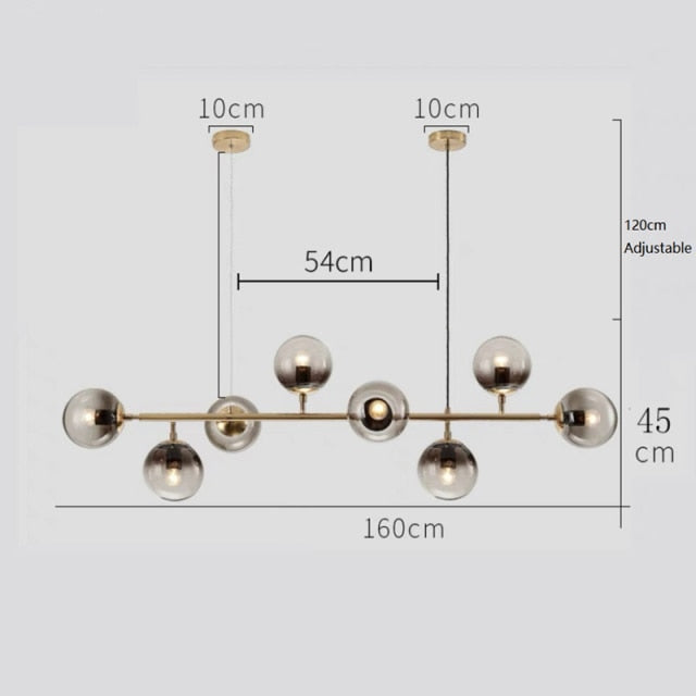 Solara Six-Sphere Amber Glass Pendant Light with Gold Rods - OpalDwell