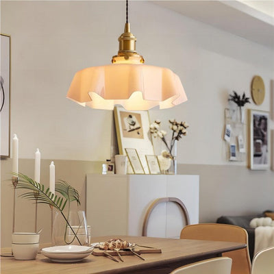Elora Cream Floral Glass Pendant Light For Living & Dining OpalDwell