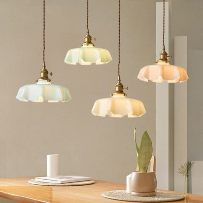 Elora Cream Floral Glass Pendant Light For Living & Dining OpalDwell