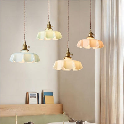 Elora Cream Floral Glass Pendant Light For Living & Dining OpalDwell