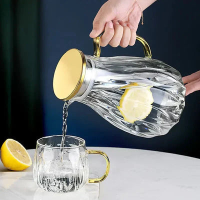 Glass Pitcher Set With Stainless Lid And Cups For Hot Or Cold Drinks - OpalDwell