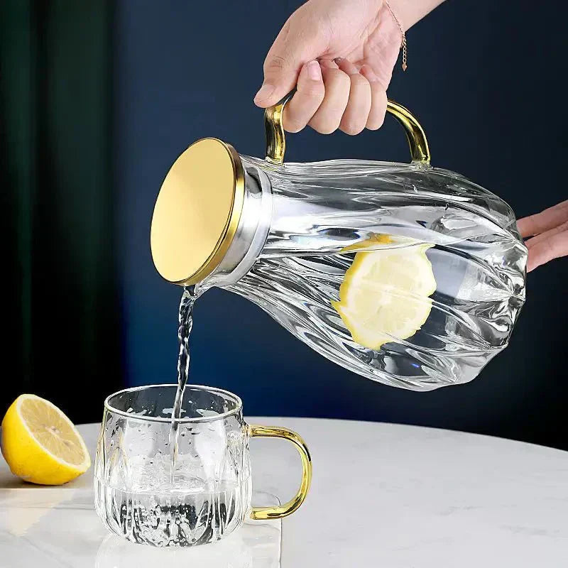 Glass Pitcher Set With Stainless Lid And Cups For Hot Or Cold Drinks - OpalDwell