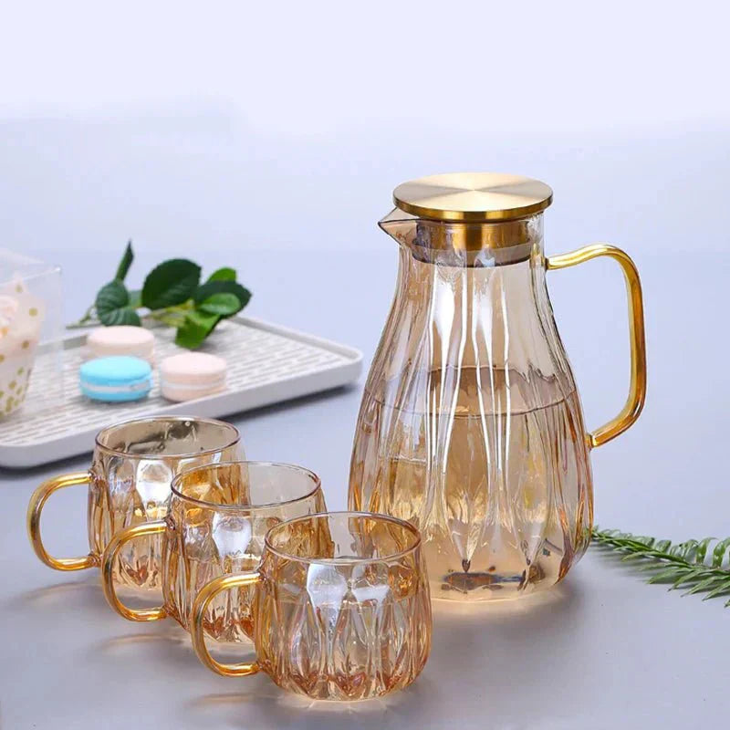 Glass Pitcher Set With Stainless Lid And Cups For Hot Or Cold Drinks - OpalDwell