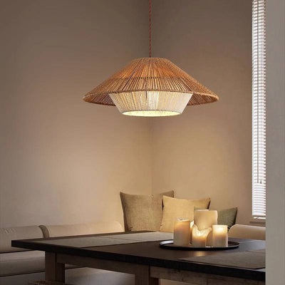 Kairo Weave Pendant Light Handwoven Wicker Japanese Boho Dining Room Lighting OpalDwell