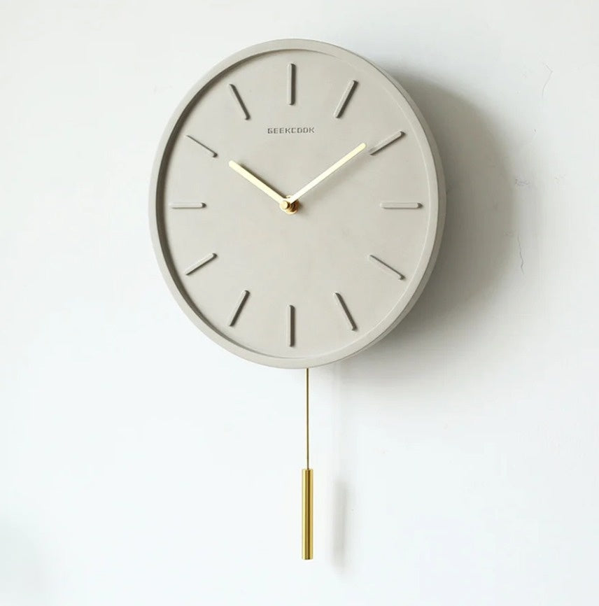 Fjordline Nordic Cement Wall Clock With Metal Pendant - OpalDwell