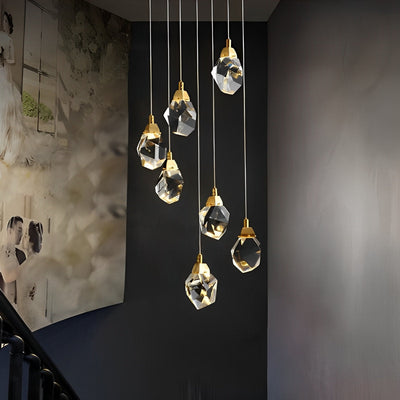 NyraLace Spiral Crystal Droplets Pendant Chandelier for Staircases and Hallways - OpalDwell