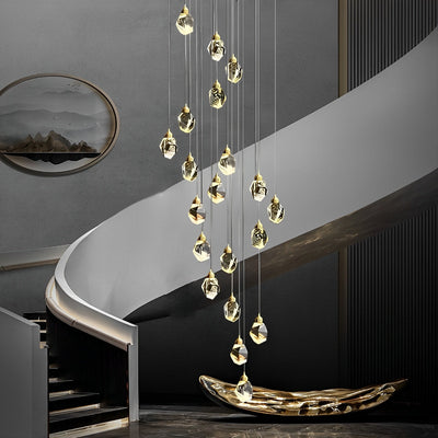 NyraLace Spiral Crystal Droplets Pendant Chandelier for Staircases and Hallways - OpalDwell