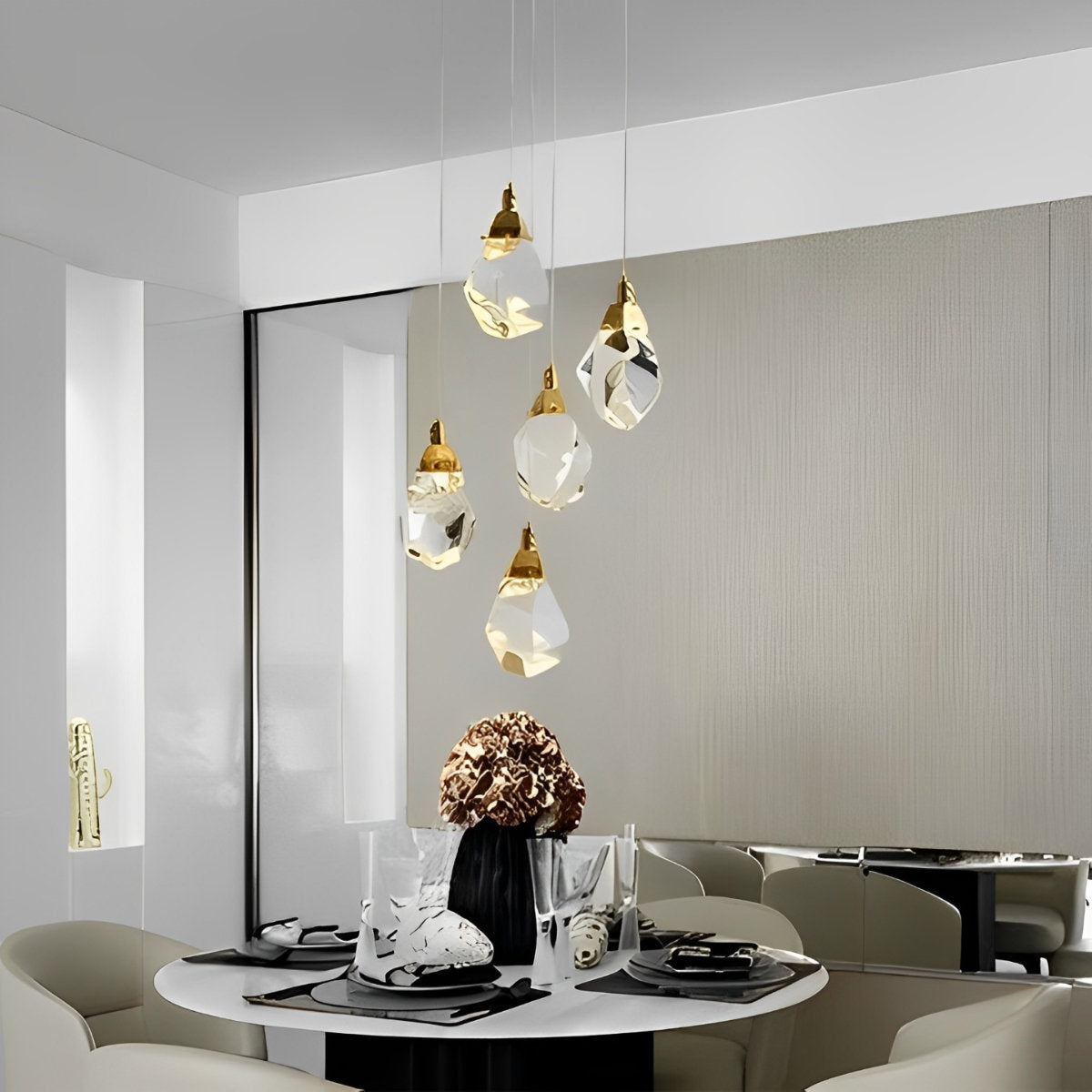 NyraLace Spiral Crystal Droplets Pendant Chandelier for Staircases and Hallways - OpalDwell