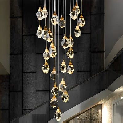 NyraLace Spiral Crystal Droplets Pendant Chandelier for Staircases and Hallways - OpalDwell