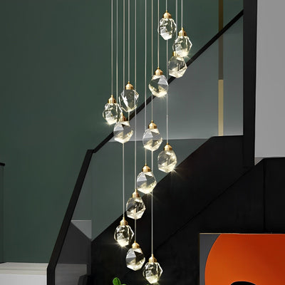 NyraLace Spiral Crystal Droplets Pendant Chandelier for Staircases and Hallways - OpalDwell