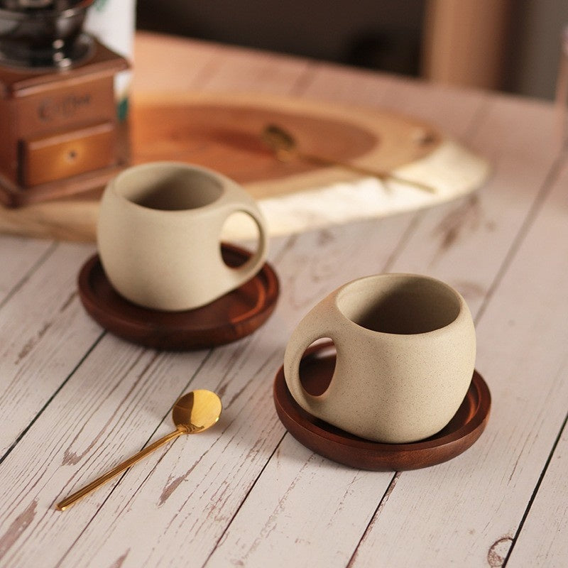 Hana Zen Japanese Inspired Ceramic Coffee Cup Set With Bamboo Saucer And Spoon - OpalDwell