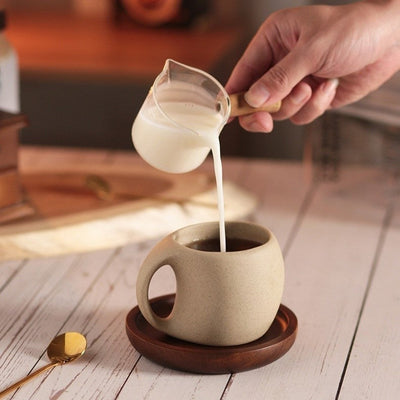 Hana Zen Japanese Inspired Ceramic Coffee Cup Set With Bamboo Saucer And Spoon - OpalDwell