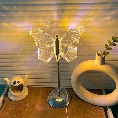 Luminara Crystal Butterfly LED Table Lamp For Bedroom In Iron And Acrylic - OpalDwell