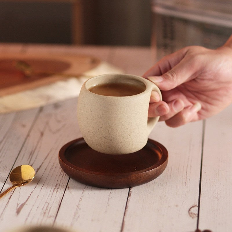 Hana Zen Japanese Inspired Ceramic Coffee Cup Set With Bamboo Saucer And Spoon - OpalDwell