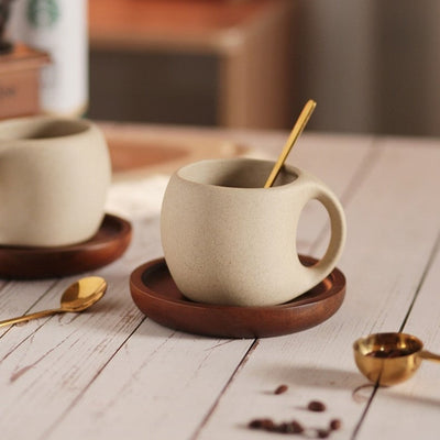 Hana Zen Japanese Inspired Ceramic Coffee Cup Set With Bamboo Saucer And Spoon - OpalDwell